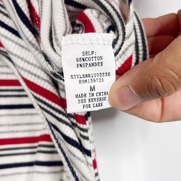 New Wild Honey M White Red Black Striped Halter Ribbed Low Back Bodysuit Cotton - Picture 10 of 11